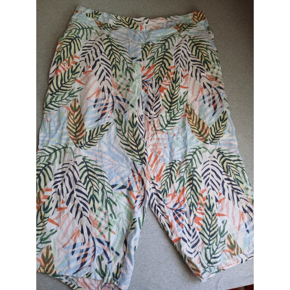 Tahari Pants 3x Linen Wide Leg Crop Pull On Resort Beach Cruise Boho Summer